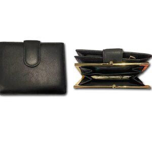 Buxton Soft Black Leather Double Cardex Wallet w Snap Closure NEW w Box
